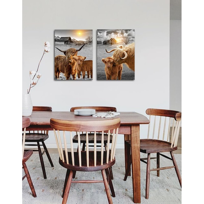 Highland Cow Wall Art Canvas Print Cow Picture Farmhouse Wall