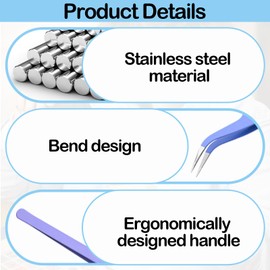Nouiseuns Curved Craft Tweezers – 5 Pcs Stainless Steel Tweezers Set with Curved Precision Tips, Ideal Craft Tweezers Precision Tools for Fine Detailing in DIY, Stickers, Cards & Jewelry Projects