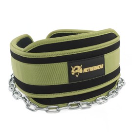 Nethergear Dip Belt for Weight Lifting with 36” Heavy-Duty Steel Chain, Comfortable Neoprene & Strong Stitching, Weighted Belt Ideal for Bodybuilding, Powerlifting, Pull Ups & Squats (Green)