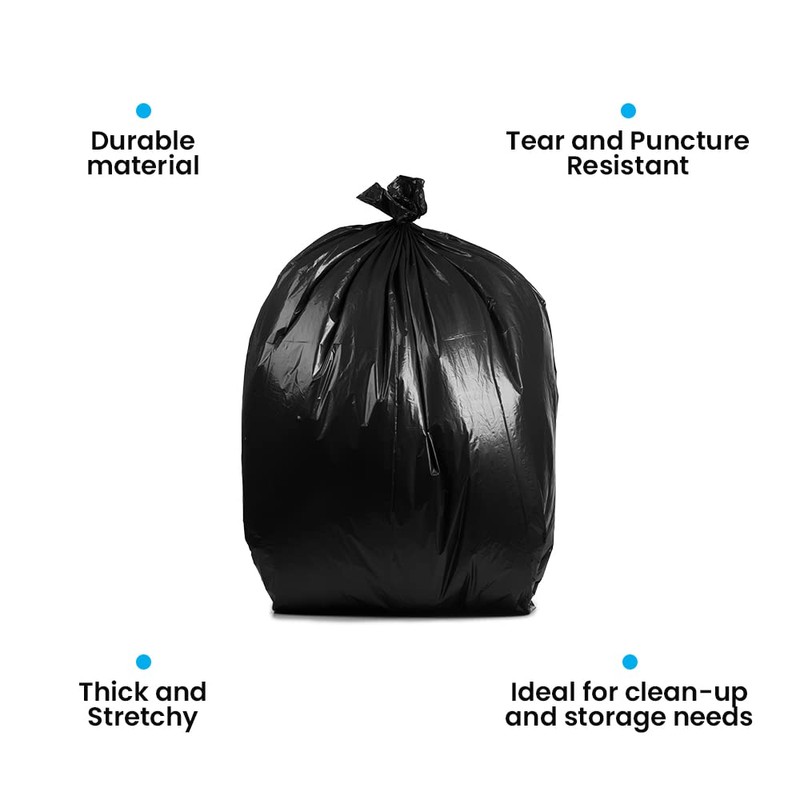 PlasticMill 33 Gallon Garbage Bags: Black, 1.3 MIL, 33x39, 100