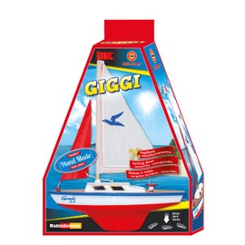 GÜNTHER FLUGSPIELE Paul Günther 1827 Giggi Sailing Boat Small Sailing Dinghy for Playing, High Quality Manufactured Ready to Sail Assembled Approx. 48 x 21 cm Large for Bathing Lake, Beach and Bathtub