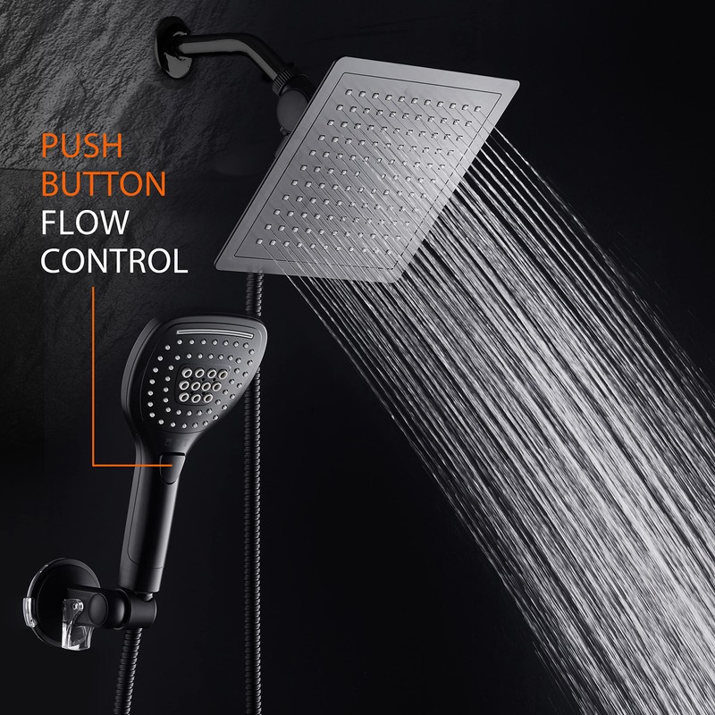 DreamSpa Ultra-Luxury 9" Rainfall Shower Head/Handheld Combo. Convenient Push-Button Flow