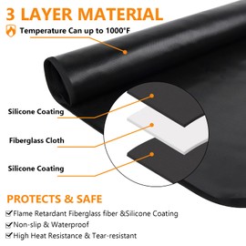 ROCKY&CHAO Fireproof Mat 127 x 97 cm Fire Protection Mat 3 Layer Fire Resistant Grill Mat, Fibreglass Aluminium Foil Fire Pit Pad, BBQ Grill Mat for Floor, Lawn, Camping, Deck Protection