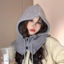 Imported Women's Balaclava Hooded Scarf Hat Winter Balaclava LF3516 Lappa Hat Gray + Free Size 4ea