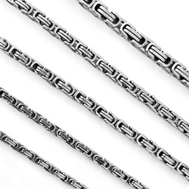 GoPaw Byzantine Chain Silver Men's Stainless Steel 4/5/6/7/8 mm Byzantine Chain Necklace Stainless Steel Necklace for Men, Length 51/55/61/66/71 cm, Stainless Steel