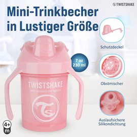 Twistshake 2 x Leak-proof Mini Baby Learning Cup with Soft Spout and Fruit Blender - 230 ml | BPA-Free | Training Cup for Children | Learning Baby Drinking Bottle | Grey Pink