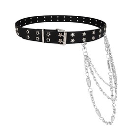 Eigso Punk Leather Gothic Belt for Women Men Retro Vintage Stylish Chain for Jeans Goth Waist Belt for Woman Man