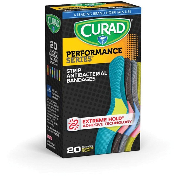 Curad Performance Series Antibacterial Adhesive Bandages, 1 X 3.25 Inch, 20 count