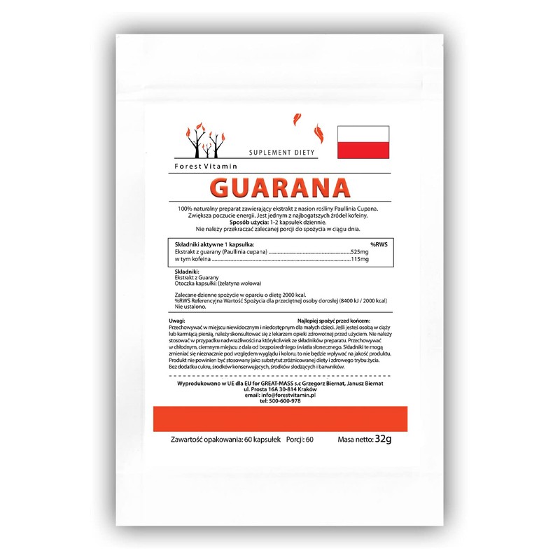 Forest Vitamin Strong Guarana 525 mg, 60 Capsules, Paullinia Cupana,