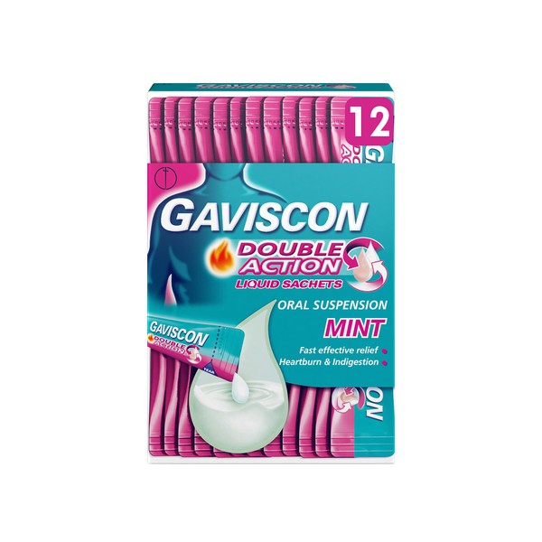 Gaviscon Double Action Sachets Heartburn Indigestion Mint 12 x 10ml