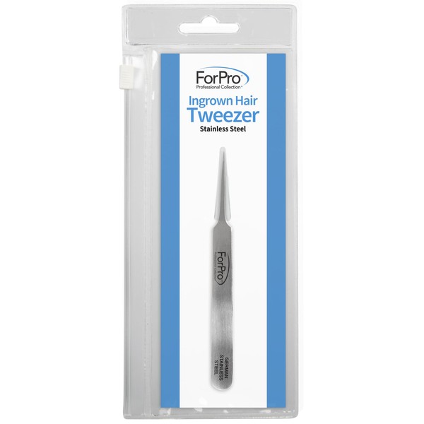 ForPro Professional Collection Ingrown Hair Tweezer, Stainless Steel Professional Pointed Tips, Hair, Splinter and Tick Precision Extractor, 4” L