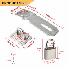 Alise Door Lock Hasp Latch with Padlock,4 Inch SUS 304 Stainless Steel Safety Packlock Clasp Hasp Lock Latch, with Fixing Screw for External Doors Window Cabinet Pet Cage, Brushed Finish,MST009-LS