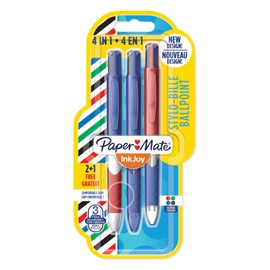 Paper Mate InkJoy Quatro Retractable Ballpoint, Medium Point, Assorted Standard Colours, 2 + 1 Pack