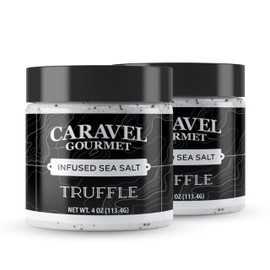 Italian Black Truffle Sea Salt, Natural Black Truffle Salt for Soups and Sauces, Smooth & Rich Truffle Infused Gourmet Salt, 2 Packs of 4 oz Jar, Caravel Gourmet