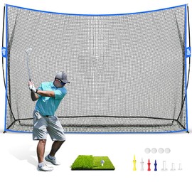 Golf Net, Golf Practice Net with Tri-Turf Golf Mat, All in 1 Home Golf Hitting Aid Nets for Backyard Driving Chipping Swing Training (10x7FT, Wall Basic)