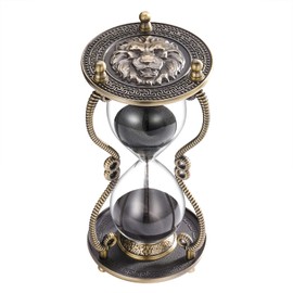 CNCJ Sand Timer 60 Minute Hourglass:Large Metal Lion Carved Sand Clock, Vintage Black Sand Watch 60 Min,Unique Reloj De Arena,Antique Hour Glass Sandglass for Gifts,Office,Desk,Decorations