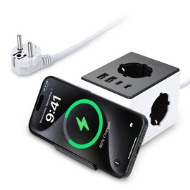 ELUTENG Ciabatta elettrica a cubo 8 in 1, con caricatore senza fili, 15 W, 3 prese, 2 USB A e 2 USB di tipo C, presa multipla con interruttore, per casa e ufficio