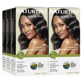 Naturtint 2N Brown Black Permanent Hair Color (Pack of 6), Ammonia Free, Vegan, Cruelty Free, up to 100% Gray Coverage, Long Lasting Results (Packaging may vary)