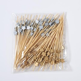 AILEXI Cocktail Sticks 100 Counts Wooden Toothpicks Party Item Ruffle Finger Food Fruit Sandwich Nibbles - Golden & Silver Stars