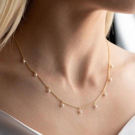 Pearl Necklaces for Women Dainty Pearl Charm Necklace Trendy 14k Gold Pearl Necklace Stacked Pearl Jewelry Gifts for Women Trendy Stuff Wedding Jewelry