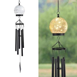 Wind Chimes Outdoor Solar Lights, 42 Inch Large Sympathy Chime 15 LED Twinkle Warm White Crackled Glass Sphere Ball Hanging Lantern Birthday Gifts for Decorative in Garden, Yard, Patio, Landscape