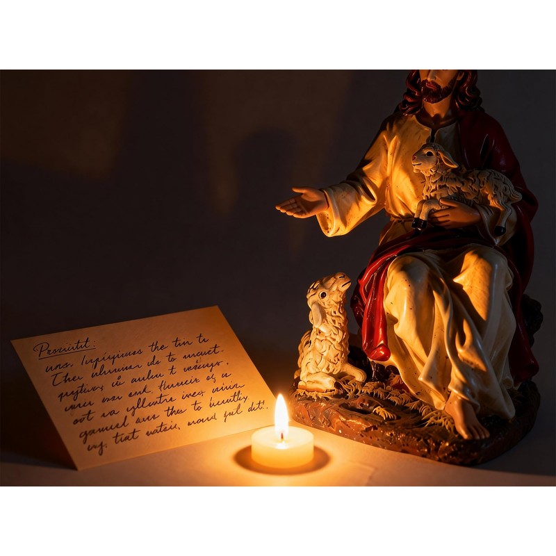 ASTARIKO The Good Shepherd Jesus Statue with Lambs, 8-Inch Resin