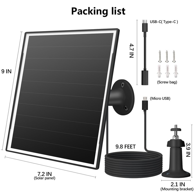 8W Solar Panel for Outdoor Security Camera, 5V Micro USB&