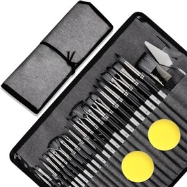 26Pzs Kit Pinceles para Pintura Acrilica y Óleo Con Bolsa de Lona, Cepillos de Pintura de Cabeza Plana y Punta con Cuchillo de Paleta y Esponja, Pincel Acuarela Gouache para Artistas Niños Adulto Aula