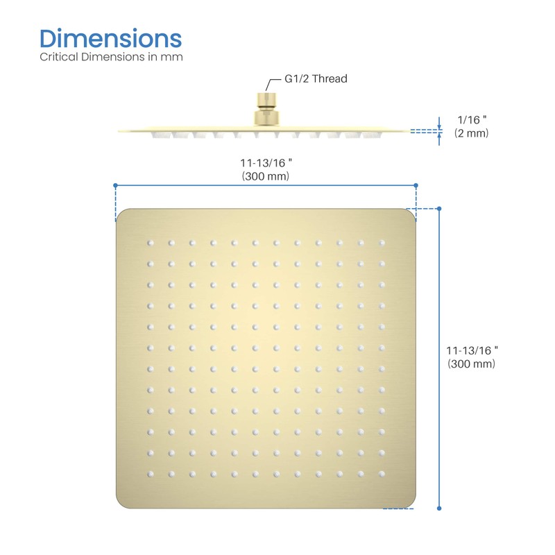 KIBI Cube 12 Inch Ultra Thin Metal Rainfall Shower Head
