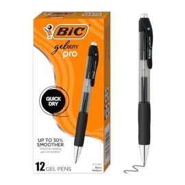 Bic Gelocity Pro Black Gel Pens, Medium Point (0.7 Mm), Smooth SmearResistant Bl
