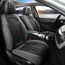MINGBRON Leather Car Seat Covers,Car Seat Protector Waterproof,Seat Covers Full Set, Car Seat Protectors 5 Seats,Automotive Seat Covers Fit Most Cars Grey&Black