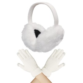 Gvhntk Winter Ear Muffs Warm Gloves Set for Women Adjustable Faux Fur Ear Warmer Headband Foldable Ear Covers Cold Weather
