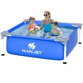 Hanjet 3.6 Foot x 13.8 Inch Kids Small Deep Pool for Adults Swimming Pool Above Ground, Rectangle Eco-Friendly Odorless Backyard Pool for Dog, Easy to Clean & Durable Frame for Toddlers