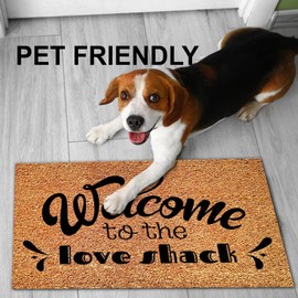 Inspirational Door Mats Positive Quote Outdoor Doormats with Non Slip Rubber Backing Welcome to The Love Shack Entryway Rug Natural Coir Doormat for Home Entrance Patio, 24"x36"