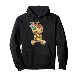 Cute Creepy Voodoo Doll Button Eye Stitch Plush Graphic Pullover Hoodie
