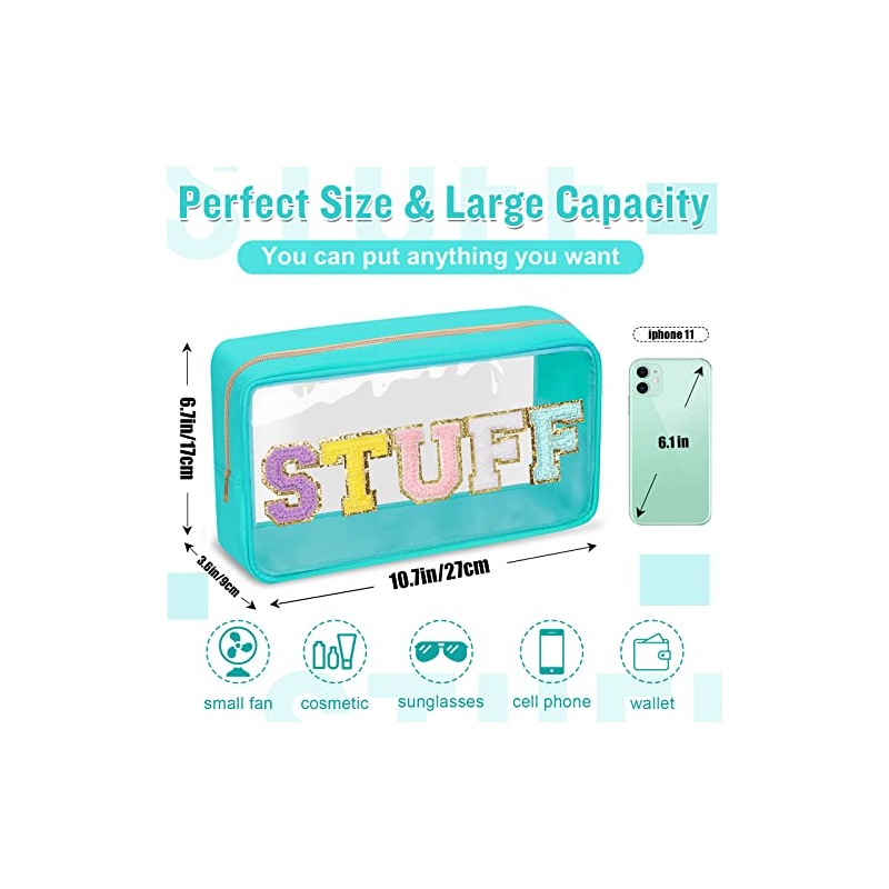 izuzta - Bolsa de maquillaje con parche de chenilla, con