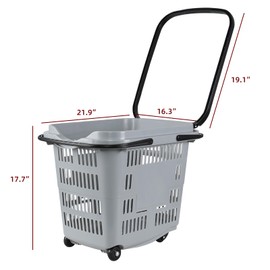 Sandmovie 50 L Large Rolling Shopping Basket, 4 Pcs Plastic Shopping Baskets with Wheels, Portable Basket for Supermarket, Retail(Grey)