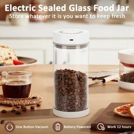 YINDUZ 2025 Latest Auto Vacuum Coffee Canister, 1.35L Capacity Large Airtight Coffee Canister, One-Button Operation, Coffee Storage Container Clear Glass, Gifting (White)