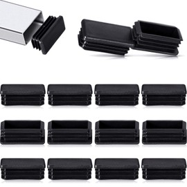 1 x 2 Inch Rectangle Plastic Plugs Tubing End Caps Black Plastic Rectangle Plugs Tubing Post End Cap for Tubing Chair Glide Inserts (24)(12 Pieces)