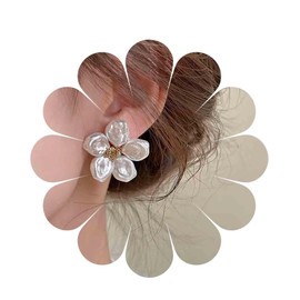 Inilbran Boho Flower Pearl Earrings Gold Baroque Pearl Flower Earrings Irregular Pearl Stud Earrings Wedding Pearl Flower Earrings Jewellery for Women and Girls, Zinc