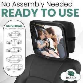 Leo and Ella - Baby Car Mirror - Extra Large & Ultra Clear Infant View, Crash Tested Shatterproof Design w/ 360° Adjustable Mount, Premium Car Mirror For Baby