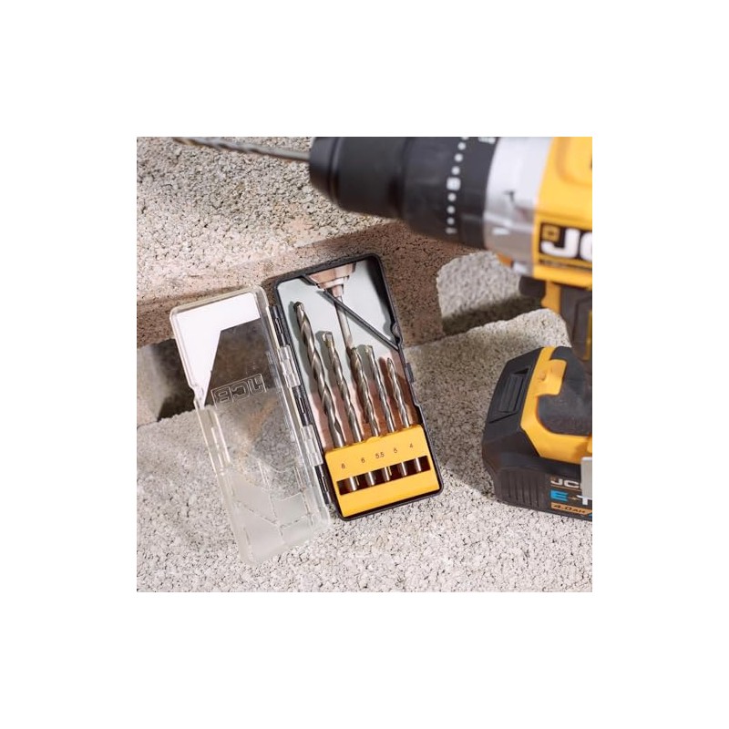 JCB Masonry Drill Bit Set, 5 Pieces, Solid Steel, Carbide
