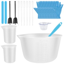 36PCS Silicone Resin Measuring Cups Tool Kit Reusable Resin Casting Molds w 600ml & 100ml Measuring Cups, Dropper, Spatula, Stir Stick, Mixing Paddle for Mixing, Pouring, Jewelry Making