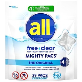 all all Mighty Laundry Detergent Pacs, Free Clear for Sensitive Skin, Unscented and No Dye, 39 Count