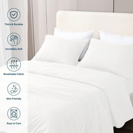 GOKOTTA 4-Piece King Size Sheet Set, 16-Inch Deep Pocket King Sheets with Elastic Corner Straps, Brushed Microfiber Sheets for King Size Bed Set – Soft, Breathable, Wrinkle-Free, Easy Care - White