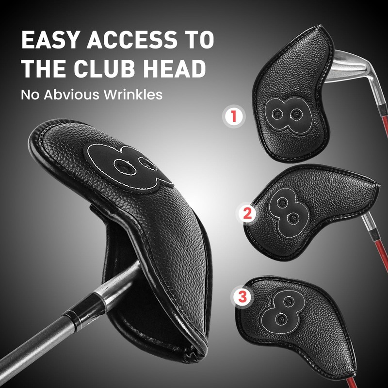 Golf Iron Headcovers 10 Pack Set Synthetic Leather with Magnetic