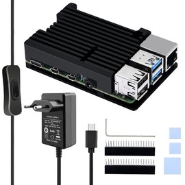 GeeekPi Raspberry Pi 4 Case with 5V 3.6A USB-C Power Supply EU Plug, Raspberry Pi CNC Armor Case with Passive Cooling/Heat Dissipation Heatsink for Raspberry Pi 4B