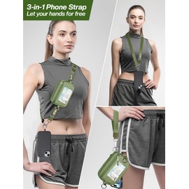 Tiostep Clip and Go Strap for Phone with Wallet Crossbody Phone Lanyard Adjustable and Detachable RFID Wristlet Wallet with ID Window and Zipper, Green