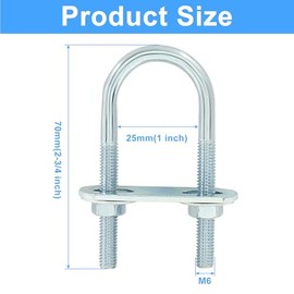 4 Sets M6 U Bolts 1 Inch Wide, Round U-Bolts with Frame Plates, Nuts, and Washer, Zinc Plated Steel U Clamp for Trailers, Boats (25 mm x 70 mm
