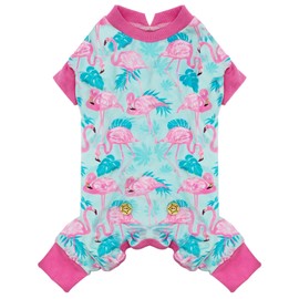 KYEESE Dog Pajamas Stretchy Pet Jammies Coat Comfy Pet Onesie Costume Velvet Dog Pajamas Small Sized Dogs Soft Dogs Clothes Pjs with Flamingo Pattern, Large